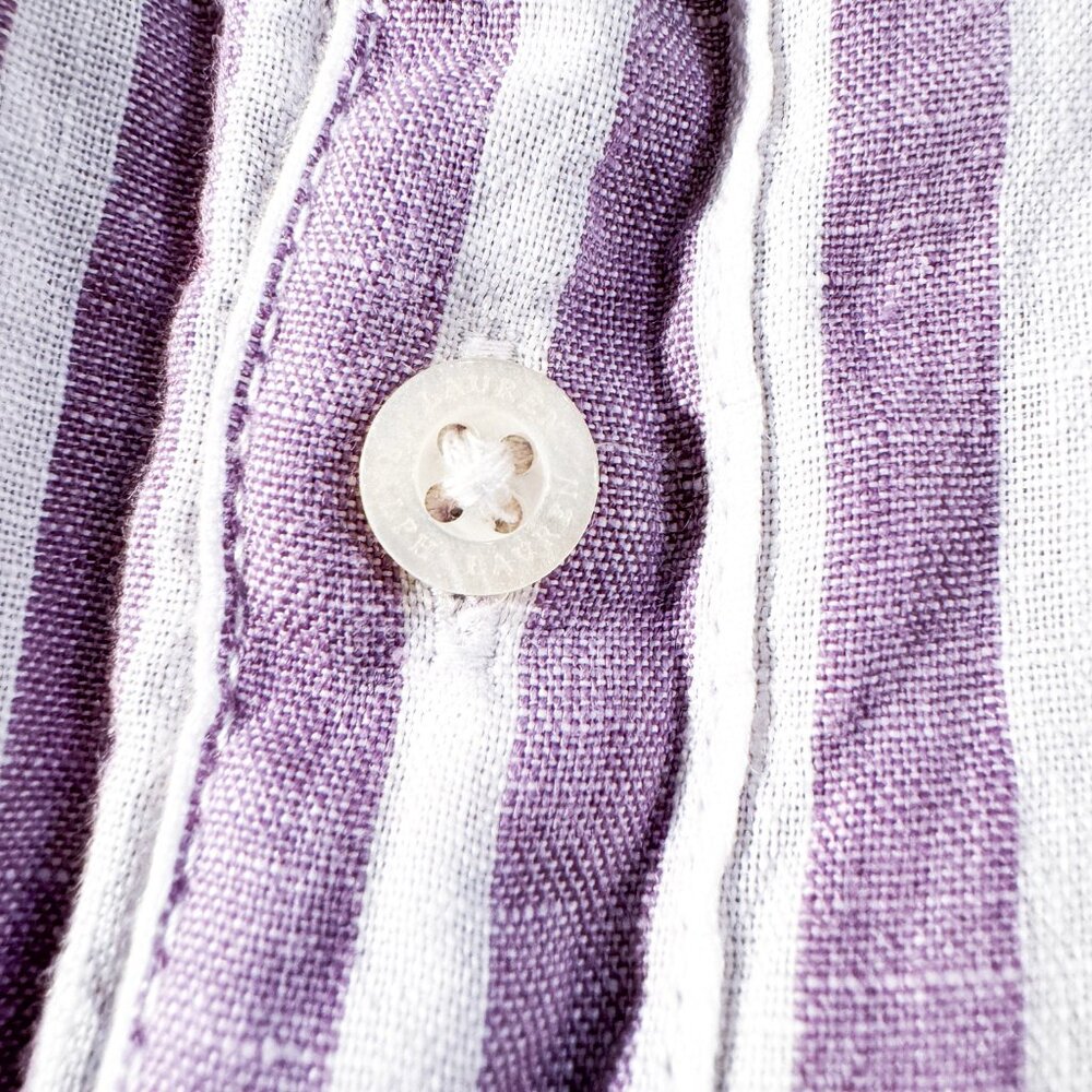 Lauren Ralph Lauren Linen Dress Lavender Striped Belted Pockets Women's Size M - Picture 6 of 8